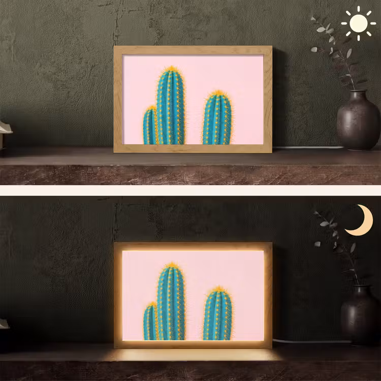 Cactussen - Modern - Pastel Light Box met kabel (Tafellamp) klein -sfeer3