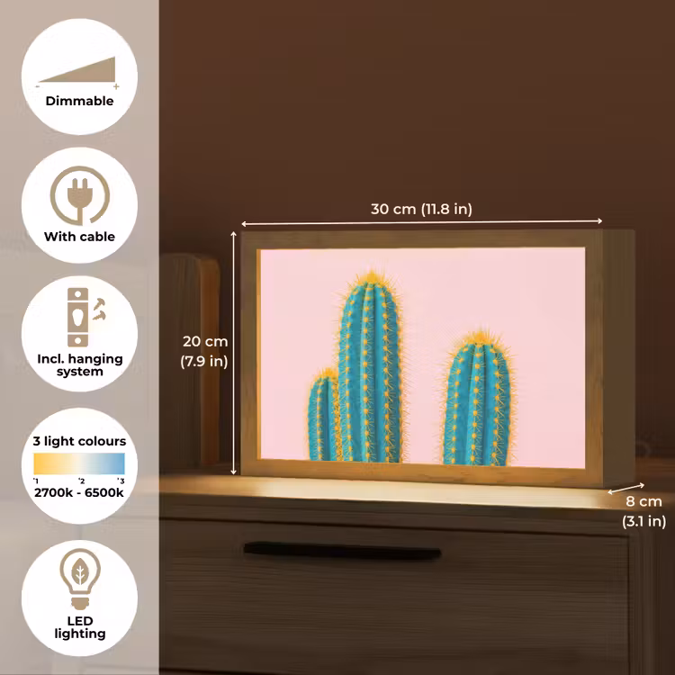 Cactussen - Modern - Pastel Light Box met kabel (Tafellamp) klein -USP_EN