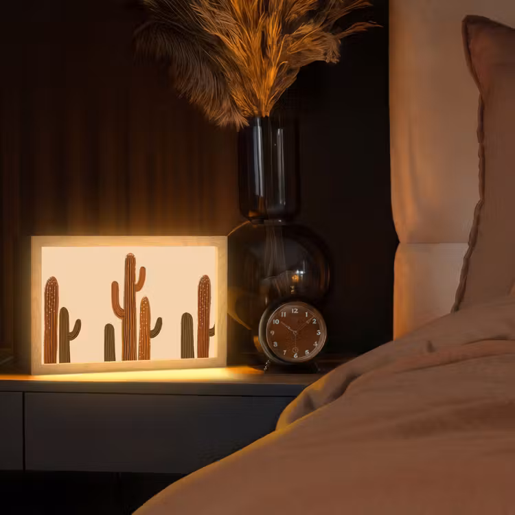 Cactus - Woestijn - Zand - Bruin Light Box met kabel (Tafellamp) klein -sfeer1