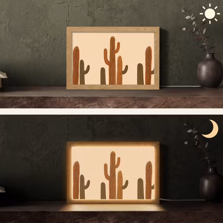 Cactus - Woestijn - Zand - Bruin Light Box met kabel (Tafellamp) klein -sfeer3