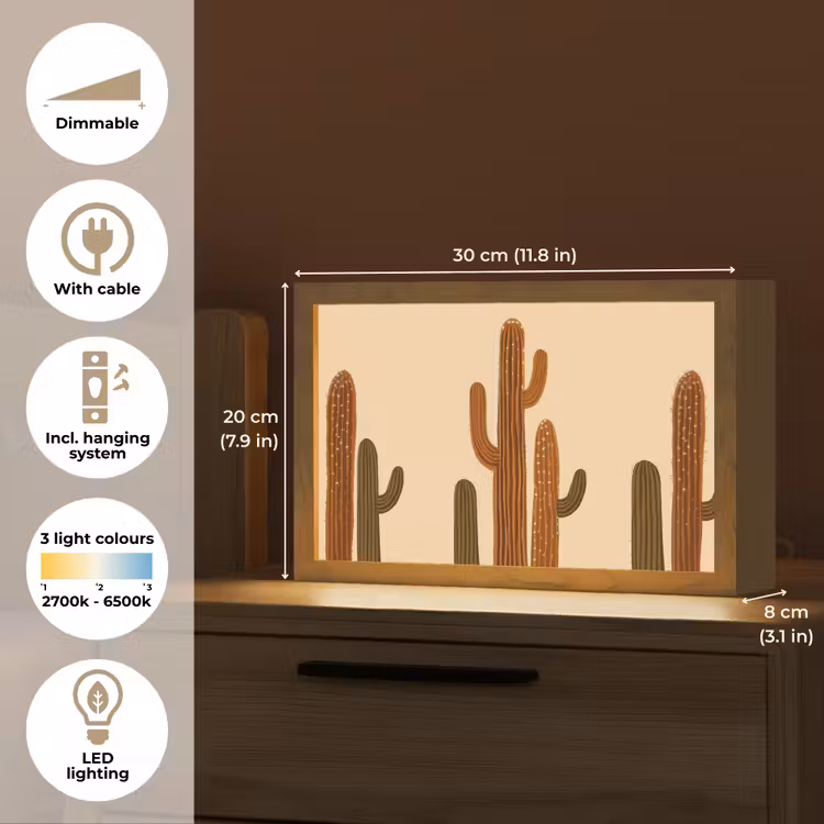 Cactus - Woestijn - Zand - Bruin Light Box met kabel (Tafellamp) klein -USP_EN