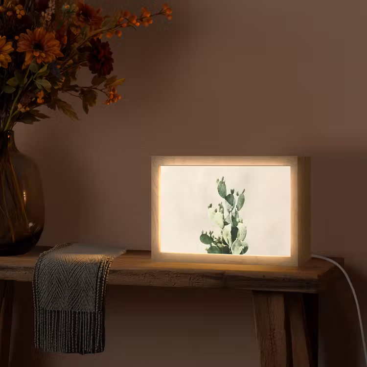 Cactus - Groen - Minimalistisch Light Box met kabel (Tafellamp) klein -sfeer4