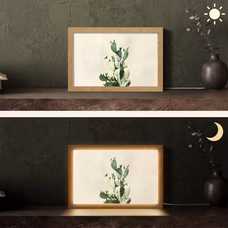 Cactus - Groen - Minimalistisch Light Box met kabel (Tafellamp) klein -sfeer3