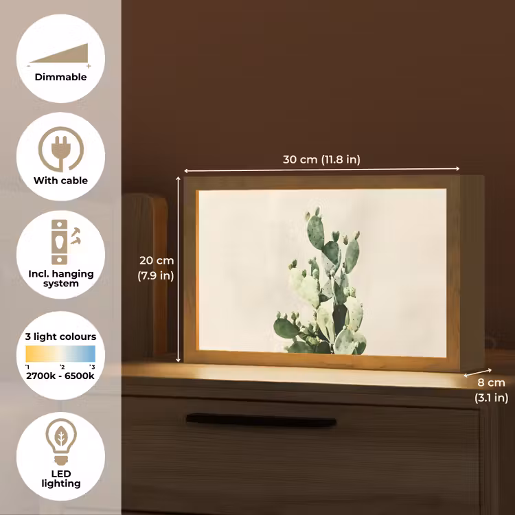 Cactus - Groen - Minimalistisch Light Box met kabel (Tafellamp) klein -USP_EN
