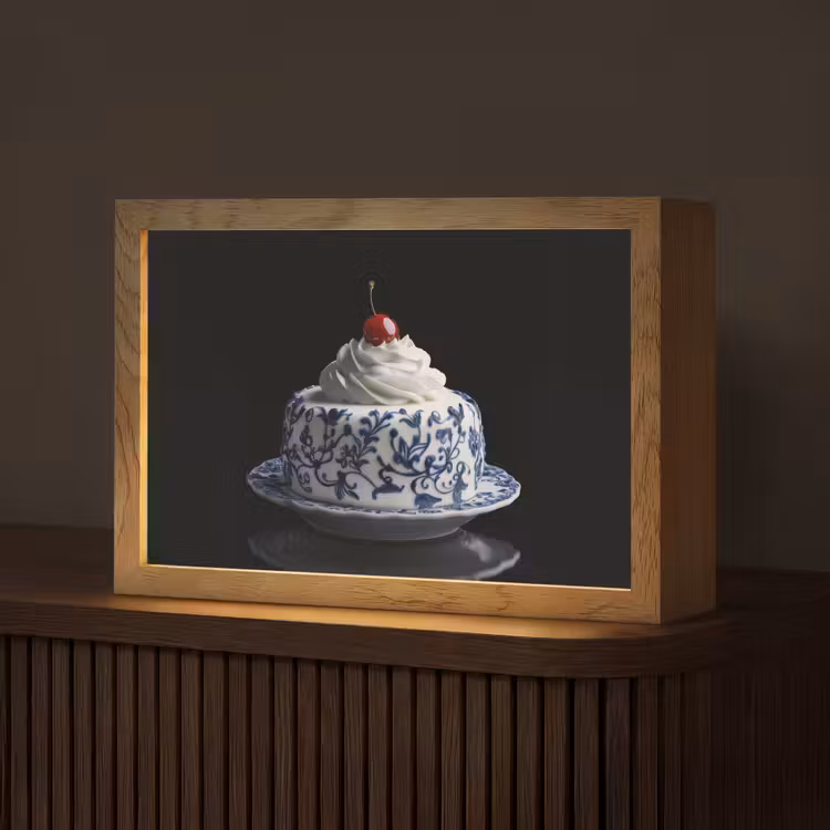 Taart - Slagroom - Kers - Bord - Delfts blauw Light Box met kabel (Tafellamp) klein -z3d_website