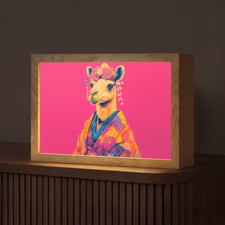 Kameel - Bloemen - Kimono - Waaiers Light Box met kabel (Tafellamp) klein -z3d_website