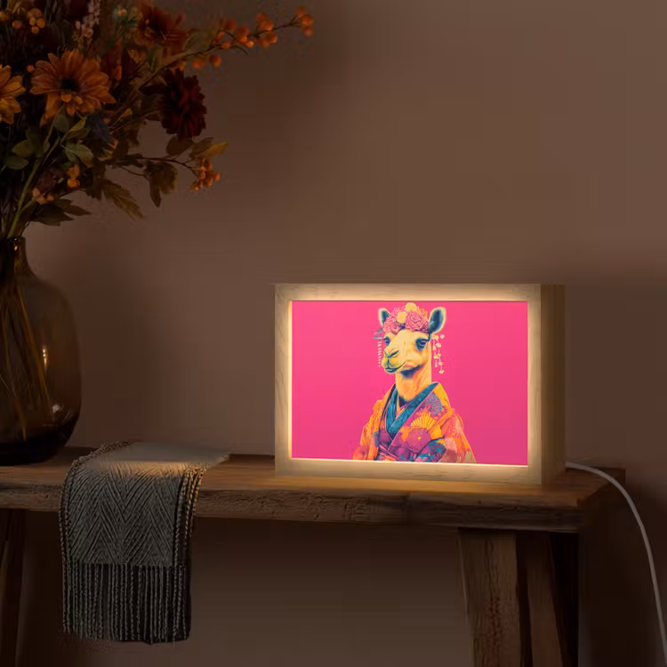 Kameel - Bloemen - Kimono - Waaiers Light Box met kabel (Tafellamp) klein -sfeer4