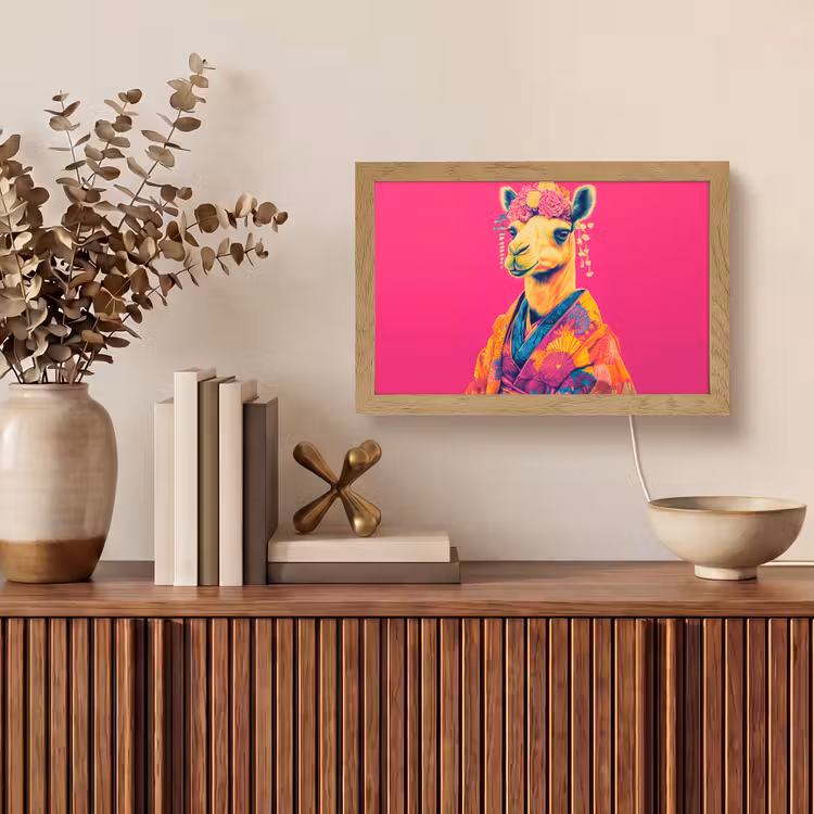 Kameel - Bloemen - Kimono - Waaiers Light Box met kabel (Tafellamp) klein -sfeer2