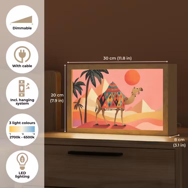 Kameel - Pyramides - Rode zon Light Box met kabel (Tafellamp) klein -USP_EN