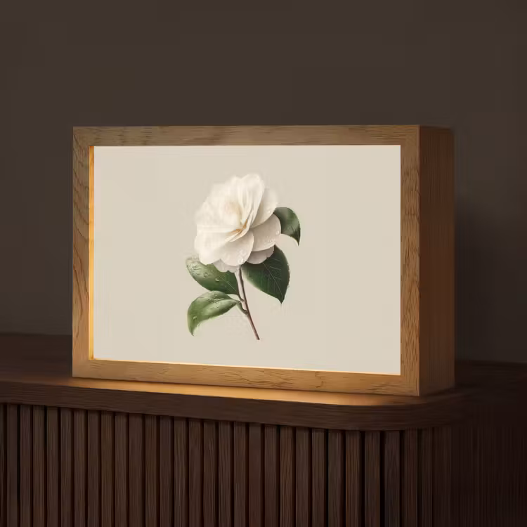 Cameliabloem - Wit - Groen Light Box met kabel (Tafellamp) klein -z3d_website