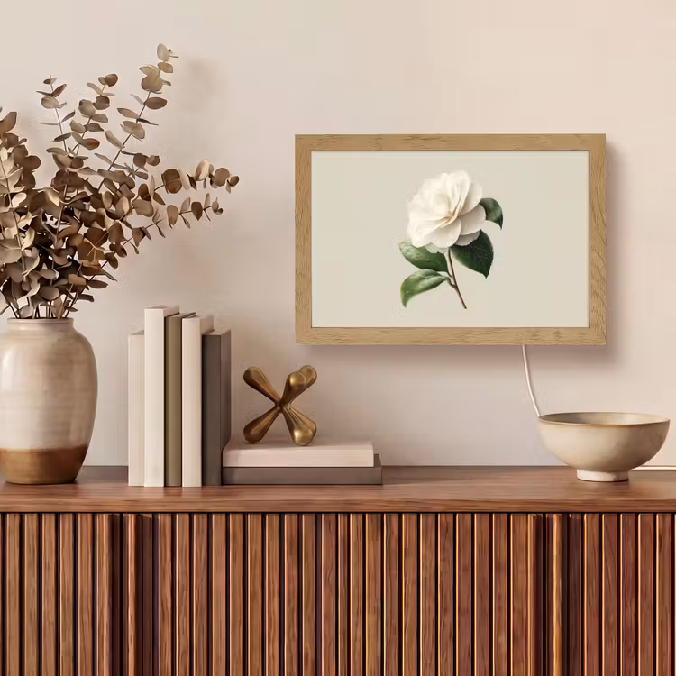 Cameliabloem - Wit - Groen Light Box met kabel (Tafellamp) klein -sfeer2