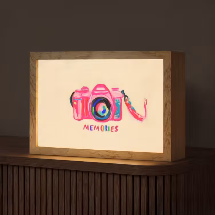 Camera - Memories - Roze - Geschilderd Light Box met kabel (Tafellamp) klein -z3d_website