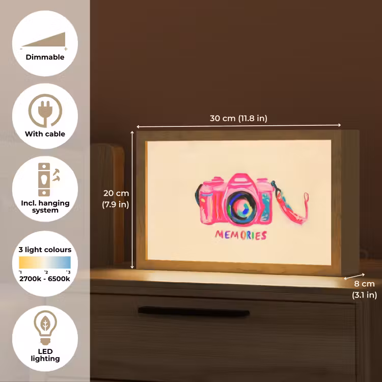 Camera - Memories - Roze - Geschilderd Light Box met kabel (Tafellamp) klein -USP_EN