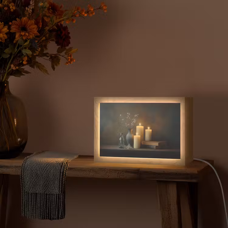 Kaarsen - Stilleven - Rustiek - Boeken Light Box met kabel (Tafellamp) klein -sfeer4