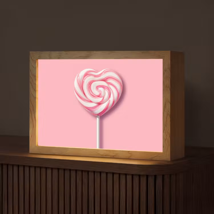 Snoep - Lolly - Hart- Roze Light Box met kabel (Tafellamp) klein -z3d_website