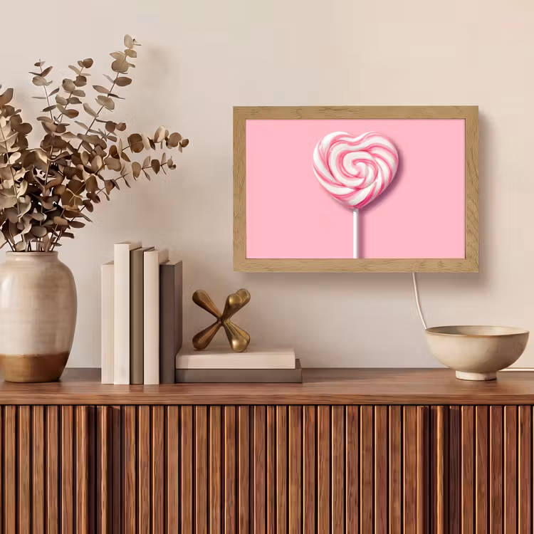 Snoep - Lolly - Hart- Roze Light Box met kabel (Tafellamp) klein -sfeer2