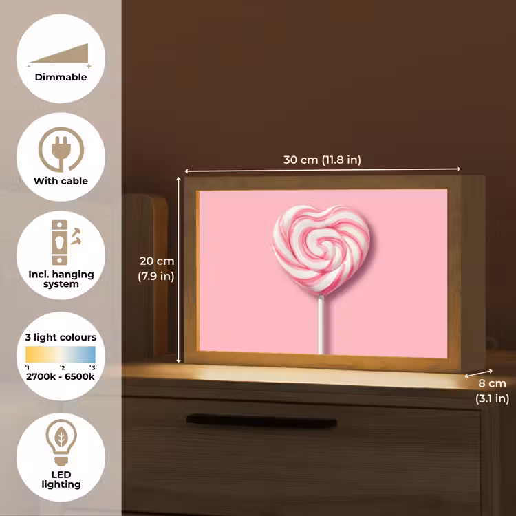 Snoep - Lolly - Hart- Roze Light Box met kabel (Tafellamp) klein -USP_EN