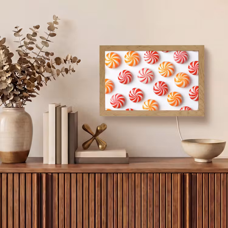 Snoep - Patroon - Rood - Oranje Light Box met kabel (Tafellamp) klein -sfeer2