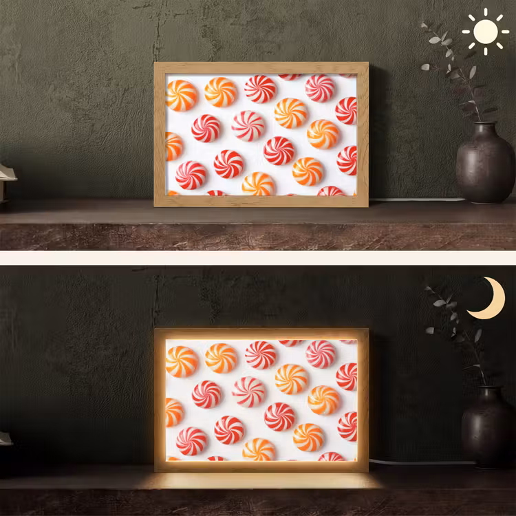Snoep - Patroon - Rood - Oranje Light Box met kabel (Tafellamp) klein -sfeer3