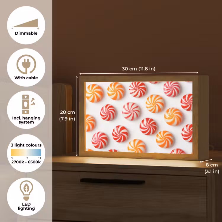 Snoep - Patroon - Rood - Oranje Light Box met kabel (Tafellamp) klein -USP_EN