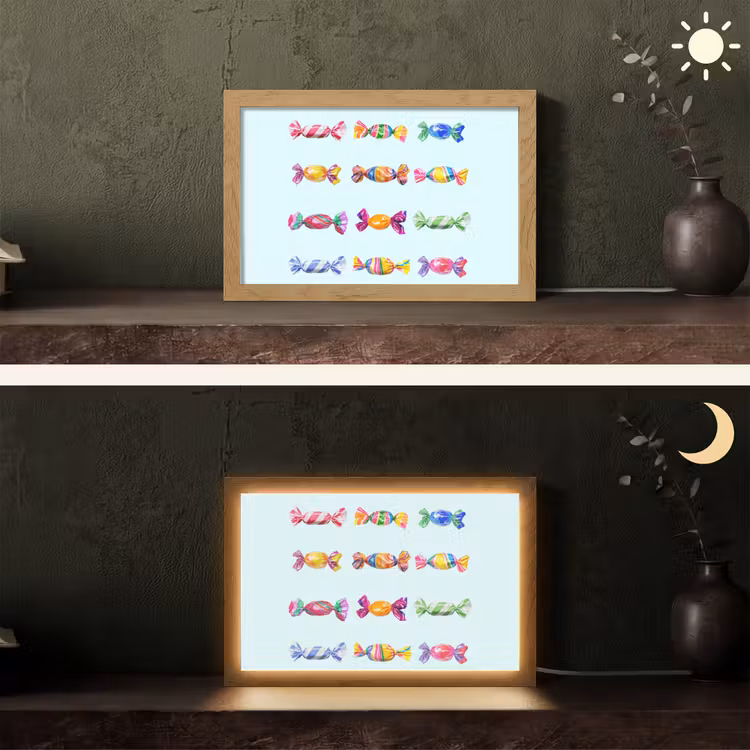 Snoepjes - Realistisch - Kleurrijk Light Box met kabel (Tafellamp) klein -sfeer3
