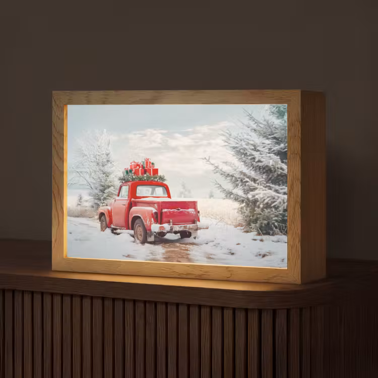 Auto - Rood - Cadeaus - Winter - Sneeuw - Kerst Light Box met kabel (Tafellamp) klein -z3d_website