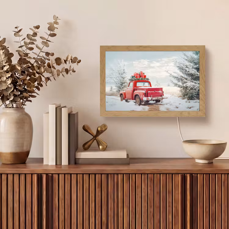 Auto - Rood - Cadeaus - Winter - Sneeuw - Kerst Light Box met kabel (Tafellamp) klein -sfeer2