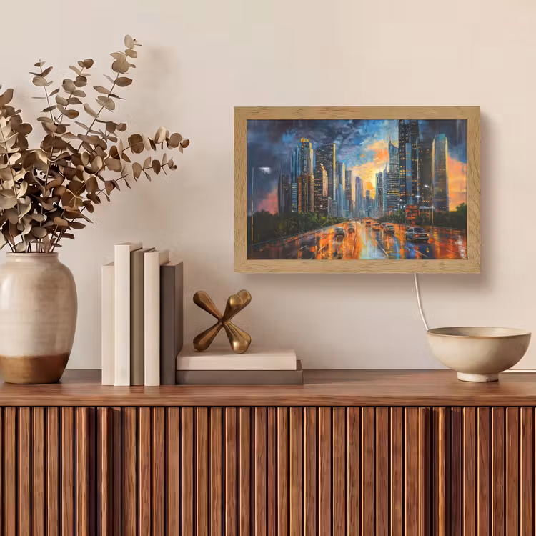 Auto - Skyline - Zon - Blauw Light Box met kabel (Tafellamp) klein -sfeer2