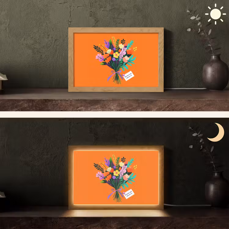 Kaartje - Boeket - Bloemen Light Box met kabel (Tafellamp) klein -sfeer3