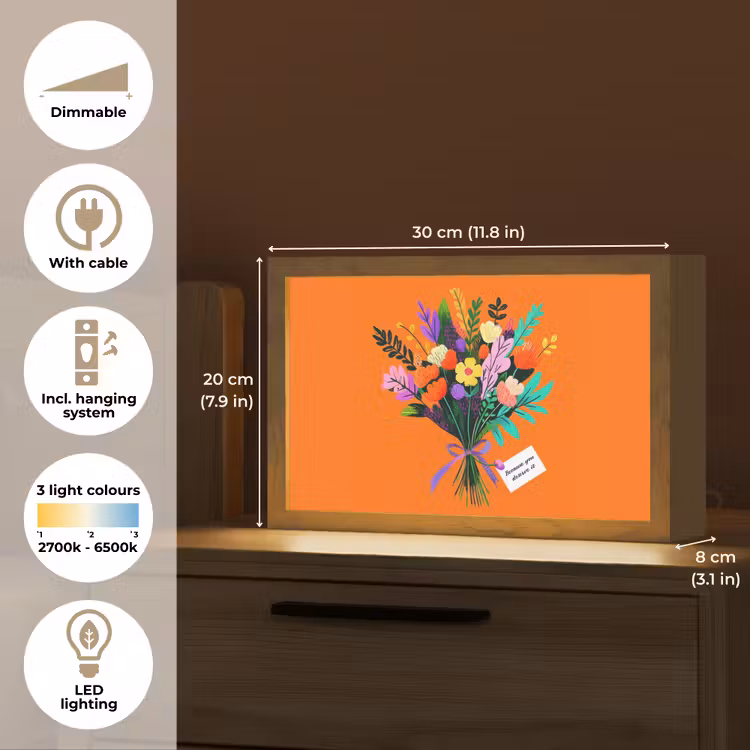 Kaartje - Boeket - Bloemen Light Box met kabel (Tafellamp) klein -USP_EN
