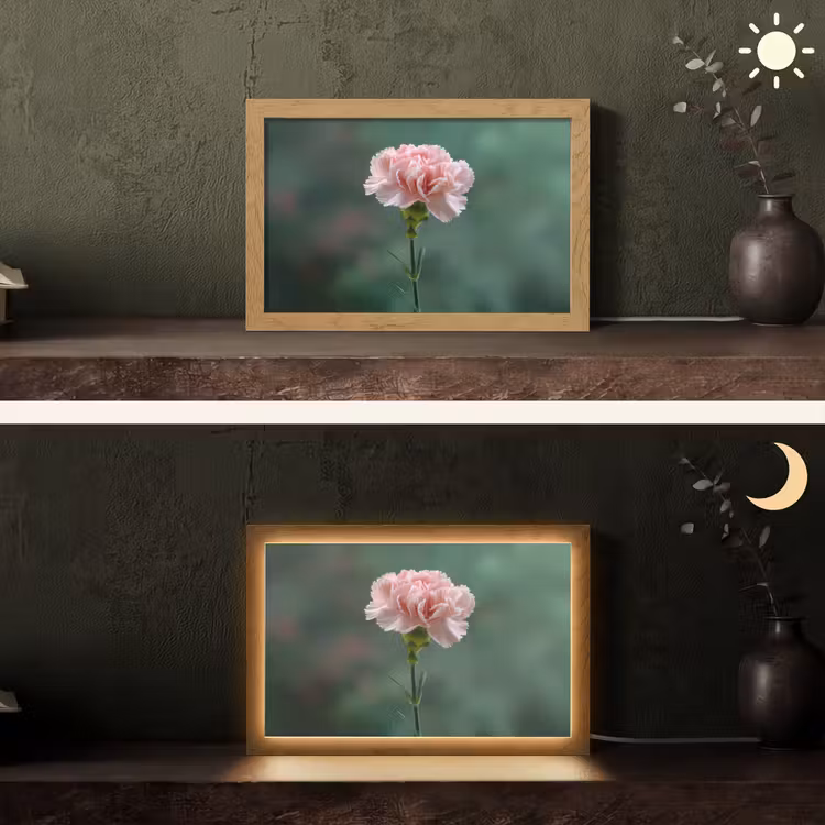 Anjer - Roze - Bloemblaadjes Light Box met kabel (Tafellamp) klein -sfeer3