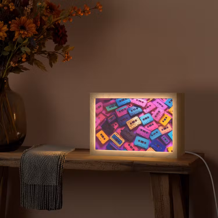 Cassetteband - Kleurrijk - Energiek Light Box met kabel (Tafellamp) klein -sfeer4