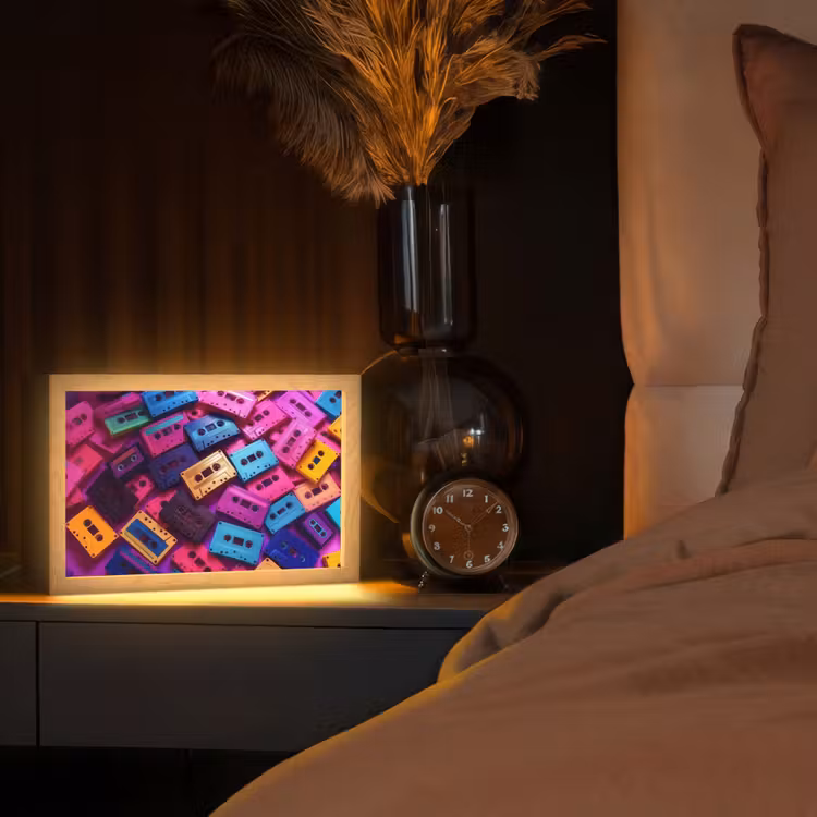 Cassetteband - Kleurrijk - Energiek Light Box met kabel (Tafellamp) klein -sfeer1