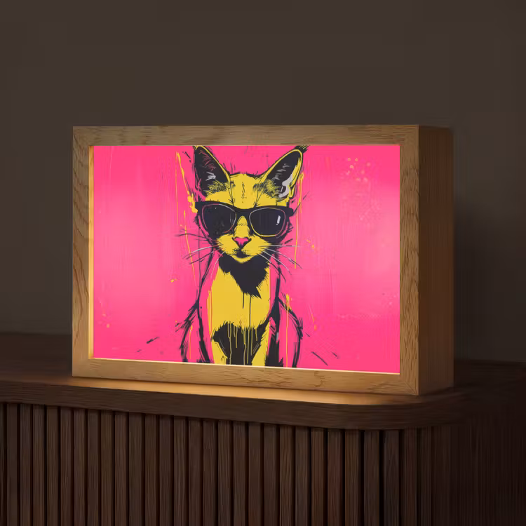 Kat - Art - Zonnebril - Roze Light Box met kabel (Tafellamp) klein -z3d_website