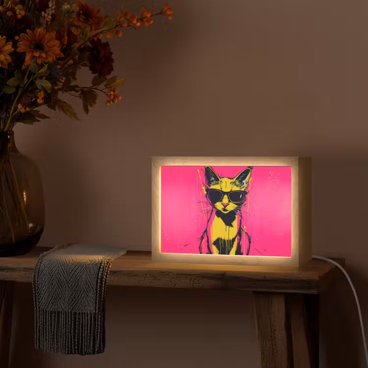 Kat - Art - Zonnebril - Roze Light Box met kabel (Tafellamp) klein -sfeer4