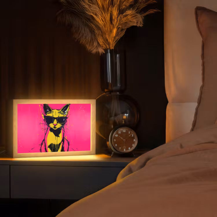 Kat - Art - Zonnebril - Roze Light Box met kabel (Tafellamp) klein -sfeer1