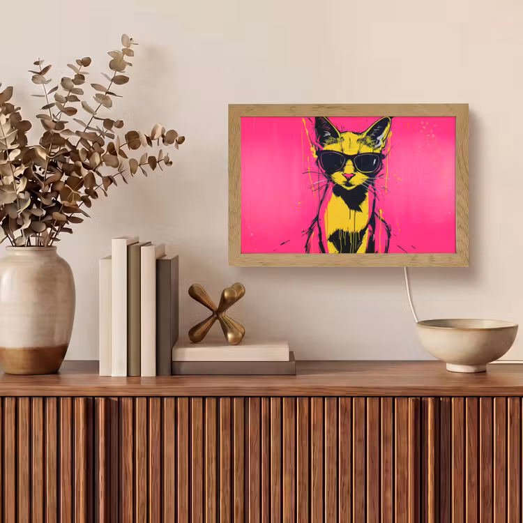 Kat - Art - Zonnebril - Roze Light Box met kabel (Tafellamp) klein -sfeer2