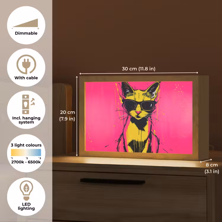 Kat - Art - Zonnebril - Roze Light Box met kabel (Tafellamp) klein -USP_EN