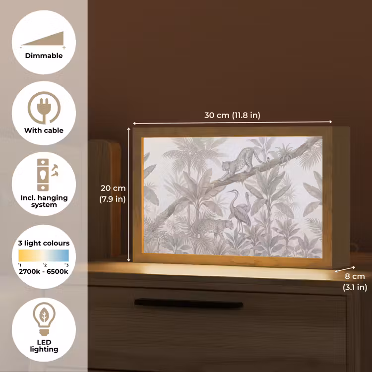Kat - Vogel - Jungle - Illustratie - Dieren Light Box met kabel (Tafellamp) klein -USP_EN