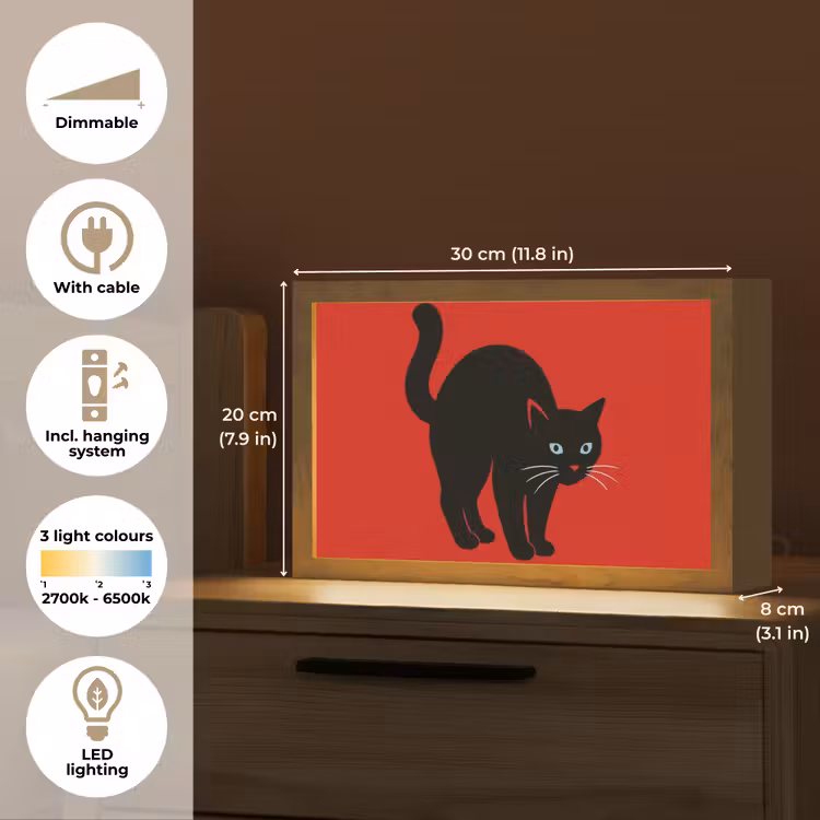 Kat - Zwart - Staart Light Box met kabel (Tafellamp) klein -USP_EN