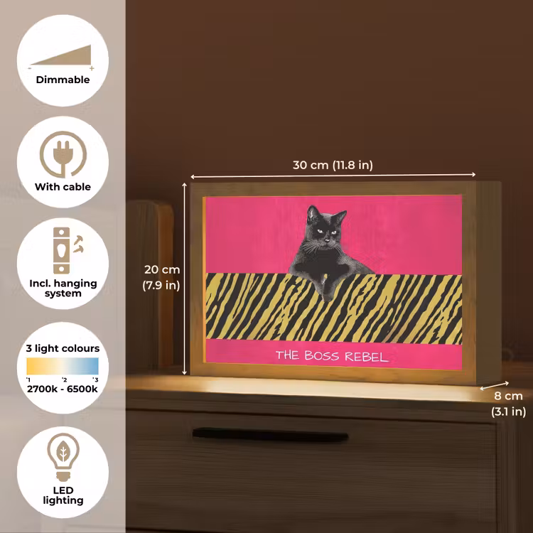 Kat - Baas - Roze - Tijgerprint Light Box met kabel (Tafellamp) klein -USP_EN