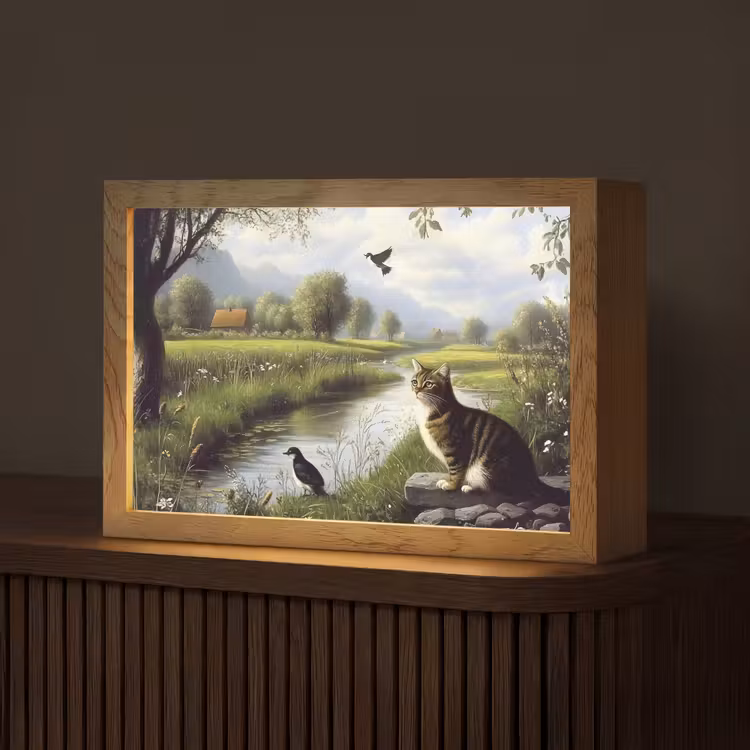 Kat - Beekje - Weide Light Box met kabel (Tafellamp) klein -z3d_website