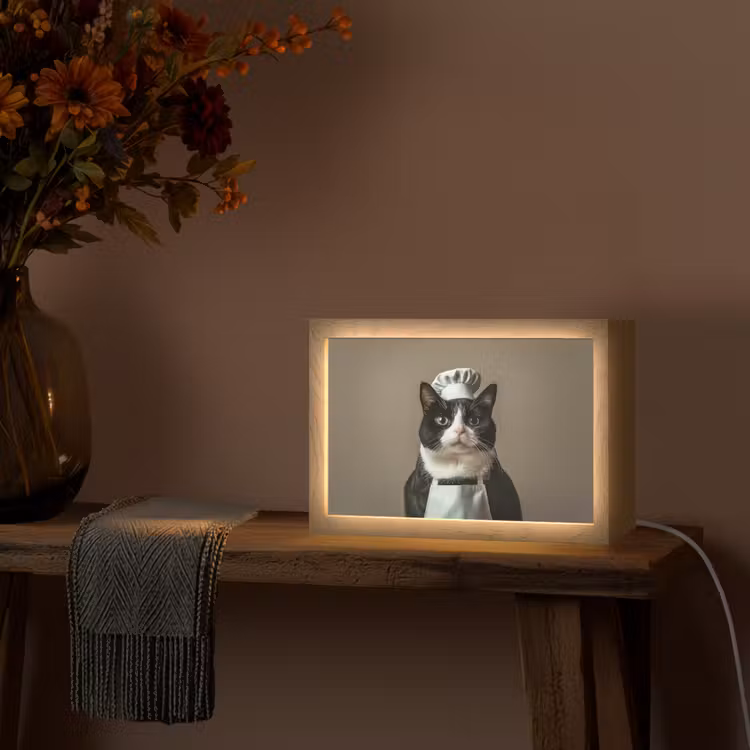 Kat - Kokskleding - Zwart - Wit Light Box met kabel (Tafellamp) klein -sfeer4