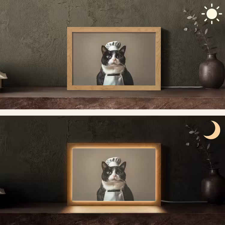 Kat - Kokskleding - Zwart - Wit Light Box met kabel (Tafellamp) klein -sfeer3