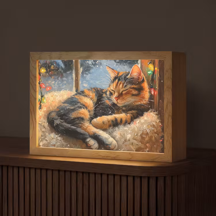 Kat - Kerst - Winter - Dier Light Box met kabel (Tafellamp) klein -z3d_website