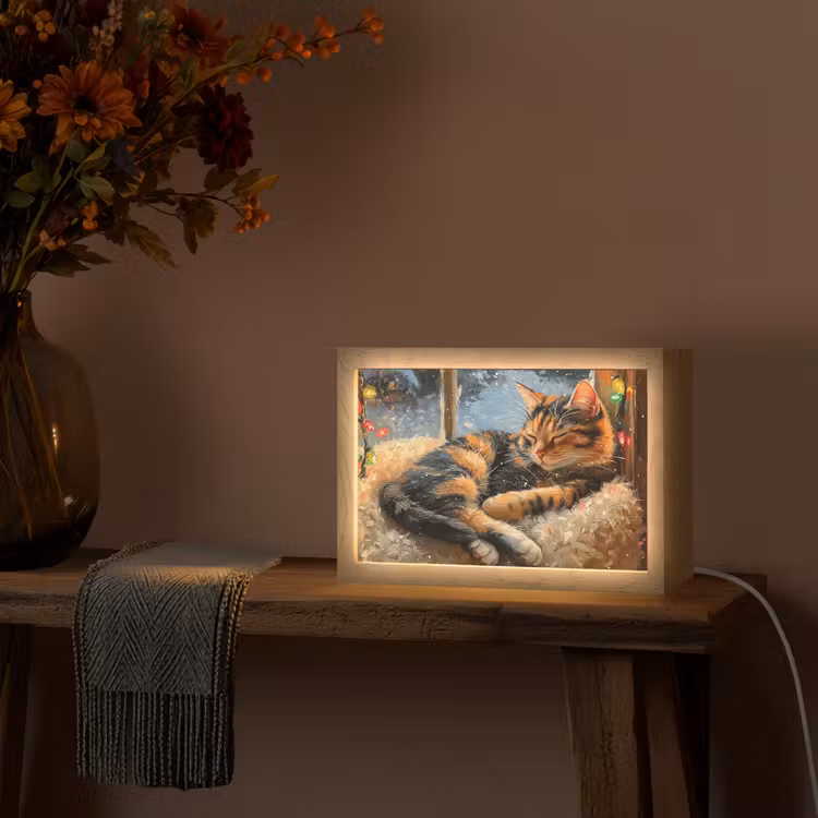 Kat - Kerst - Winter - Dier Light Box met kabel (Tafellamp) klein -sfeer4