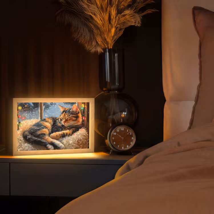 Kat - Kerst - Winter - Dier Light Box met kabel (Tafellamp) klein -sfeer1