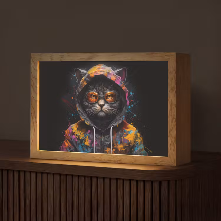 Kat - Jas - Graffiti - Bril - Zwart Light Box met kabel (Tafellamp) klein -z3d_website
