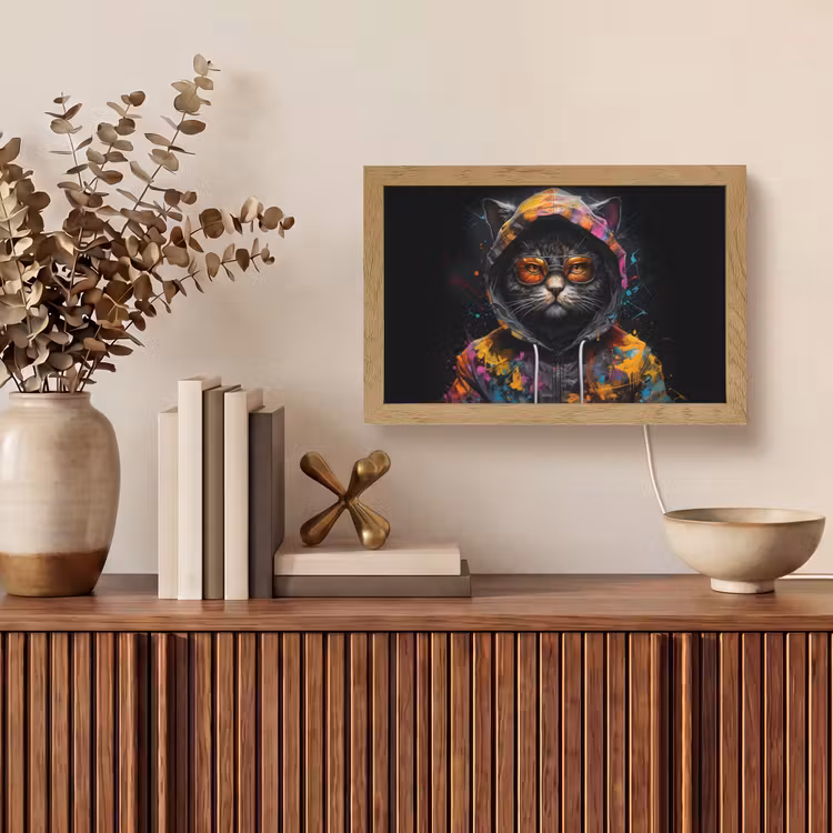 Kat - Jas - Graffiti - Bril - Zwart Light Box met kabel (Tafellamp) klein -sfeer2