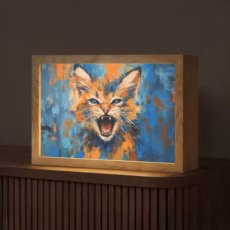 Kat - Kleurrijk - Oranje - Blauw Light Box met kabel (Tafellamp) klein -z3d_website